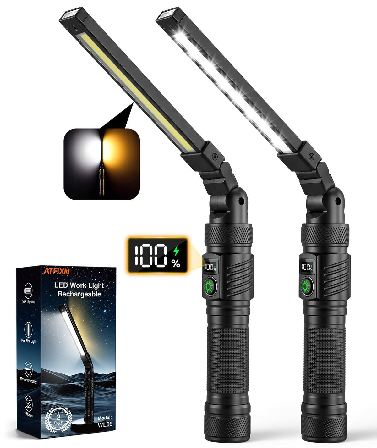 2Pack Dual-Sided Magnetic Rechargeable LED Work Light/Flashlight - Image 1