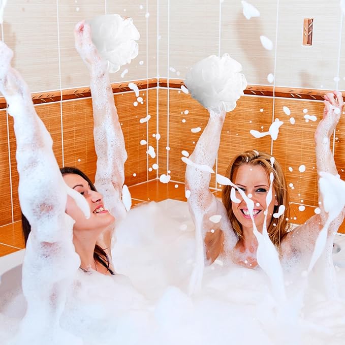 Sunnyray 200 Pcs Loofahs Bulk Bath Sponge Shower Luffas Exfoliating Body Scrubber Packs Soft Mesh Loofahs Balls Travel Cleaning Wash Puff Bathing Accessories for Women Men, 20g (Pure White)