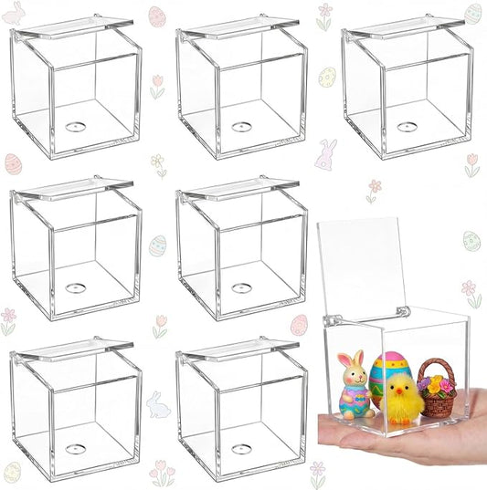 Blulu 8 Pcs Clear Acrylic Box with Lid Plastic Jewelry Mini Storage Box Mini Cube Containers for Candy and Tiny Jewelry Easter Party Favor(3.15 x 3.15 x 3.15 Inch,Flip Style)