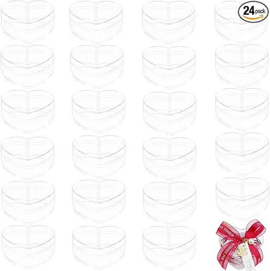 KissYou Acrylic Box with Lid Heart Shaped Box Small Containers with Lids 24 Pieces Heart Box Easter Clear Candy Jewelry Storage Box