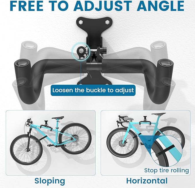 Housolution Bike Wall Mount - [1 Pack] EVA Foam Padded up to 48.5 lbs, Carbon Steel, Valve Mechanism, Heavy-Duty Adjustable Bike Wall Hanger for Road, Mountain and Hybrid Bikes, Garage & Apartment