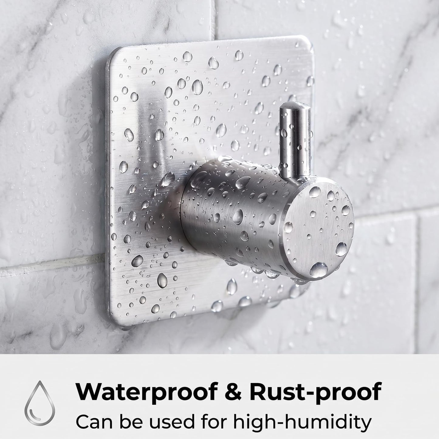 Adhesive Wall Hooks Stainless Steel 6-Pack — No-Drill, 15 lbs Heavy Duty for Bathroom, Kitchen & Entryway