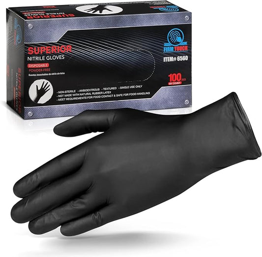 Glove Station Disposable Nitrile Gloves - 100-Count - Medical-Grade Non-Latex Gloves for Kitchen, Cleaning, and Cooking - Textured for Better Grip 6MM-L-Black