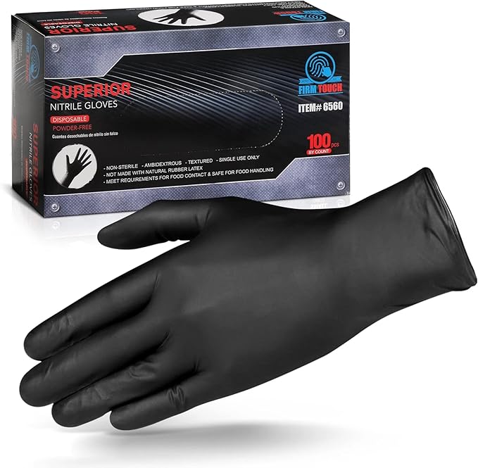 Glove Station Disposable Nitrile Gloves - 100-Count - Medical-Grade Non-Latex Gloves for Kitchen, Cleaning, and Cooking - Textured for Better Grip 6MM-M-Black