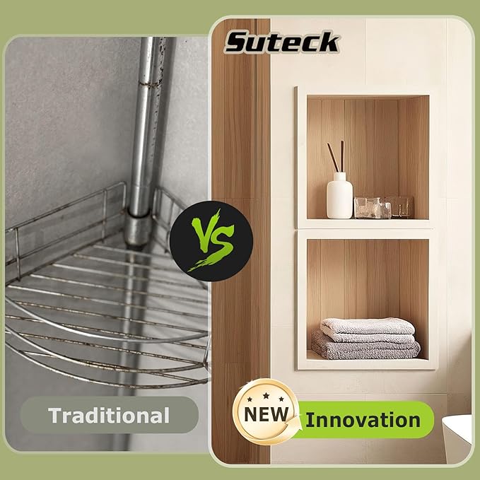 Suteck 16" x 16" Shower Niche Ready for Tile,Single Shelf Square Niches, Niche for Showers Bathroom Storage, Recessed Wall Box