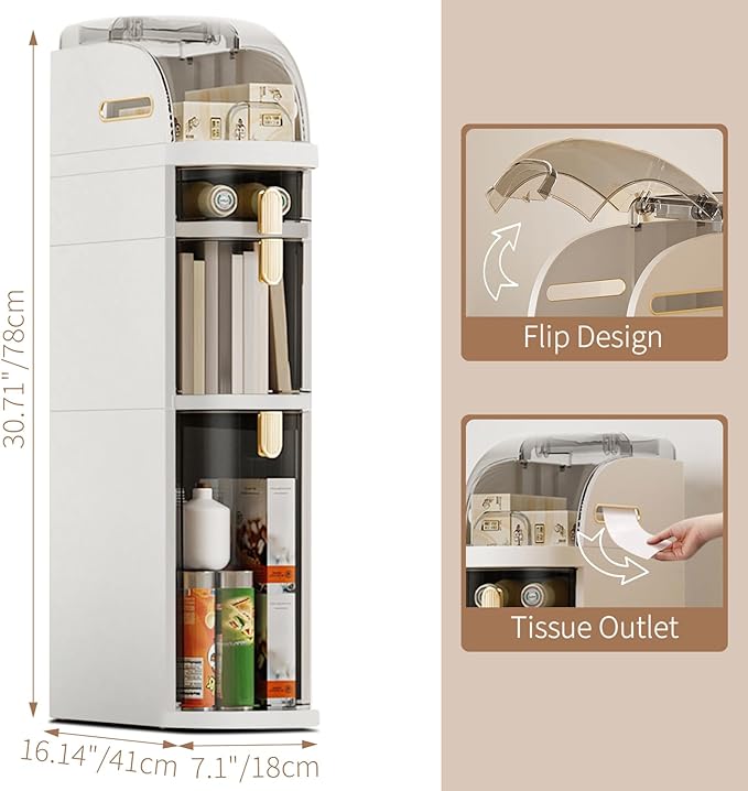 Ultra-Thin Bathroom Storage Cabinet with Wheels - 2-Tier Slim Narrow Organizer for Small Spaces, Transparent Drawers, Waterproof & Sturdy ABS+PP, No Assembly Needed for Bath, Bedroom, Kitchen
