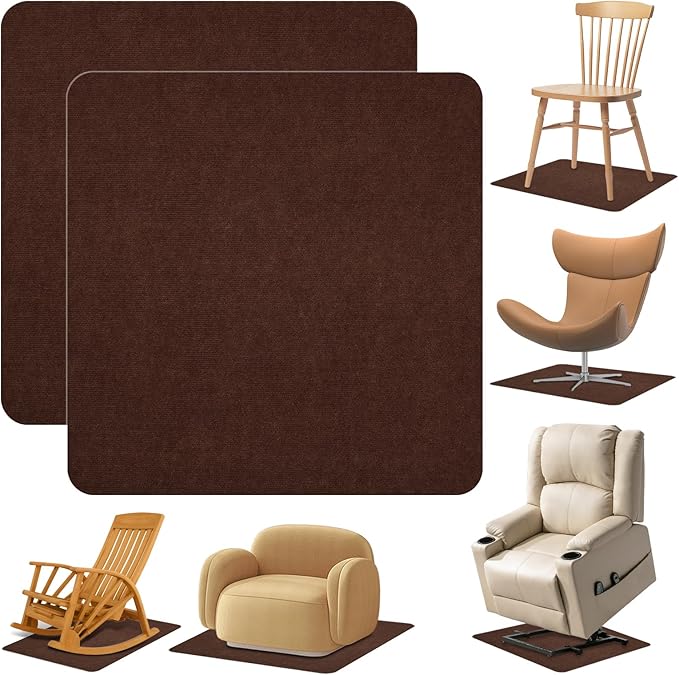 Recliner Pads for Hardwood Floors, Non Slip Recliner Grippers, Furniture Pads Floor Mats for Carpet, Anti Slide Office Chair Mat for Floor Protector, 35"x35" (2 Pack Coffee
