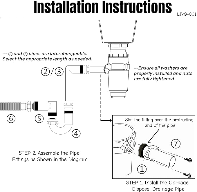 Garbage Disposal Installation Kit, Complete Kitchen Sink Drain Pipe Kit, 1-1/2" Plumbing, Compatible with Wall Mount or Floor Drain, Includes Elbow, P trap, Flange, Gasket and an Adjustable Tailpiece