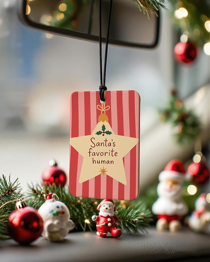 Pink and Red Christmas Car Air Freshener 4 Pcs, Hohoho Preppy Xmas Santa Humorous Hanging Air Freshener for Cars Closet Drawer Books, Girly Christmas Car Accessories Mirror Decor for Women
