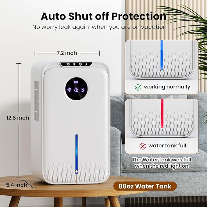 Dehumidifiers(88OZ) for Home Small Dehumidifier With Drain Hose Timer (8-12-24H) Ultra-Quiet with Sleep Mode Auto Shut Off for Bedroom Bathroom Basement Kitchen RV Closet（850.0Sq.ft)