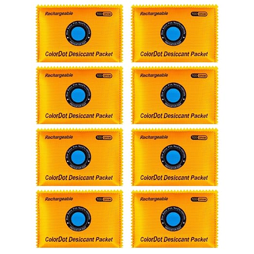 8Pack (100g Each) Rechargeable Silica Gel Desiccant Packs, Color-Indicating Moisture Absorbers for Storage Bins, Suitcases, Safes, 3D Filaments, Electronics