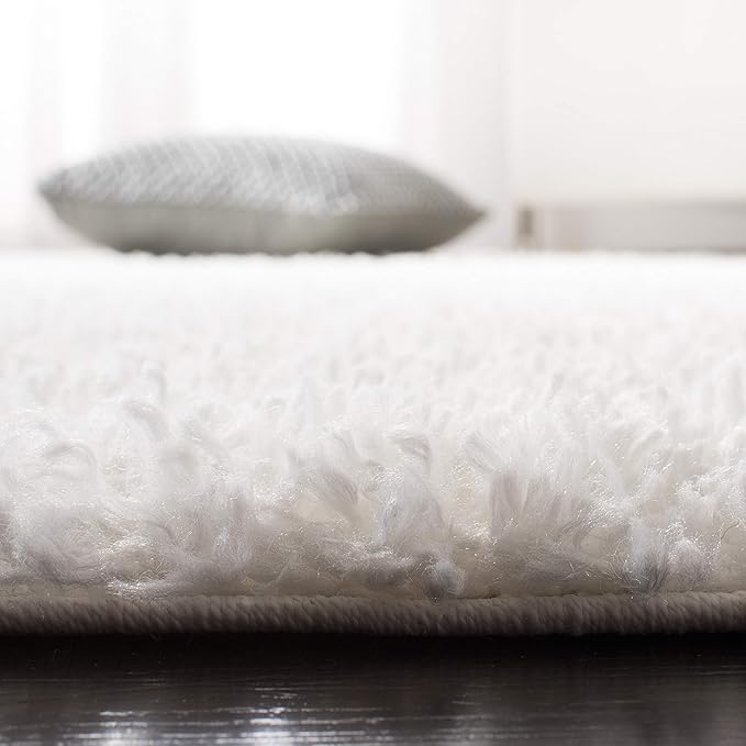 SAFAVIEH August Shag Collection Runner Rug - 2' x 7', White, Solid Design, Non-Shedding & Easy Care, 1.5-inch Thick Ideal for High Traffic Areas in Living Room, Bedroom (AUG200A)