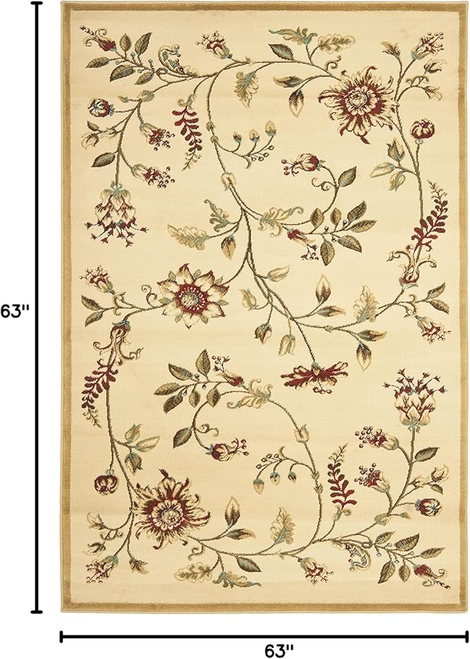 SAFAVIEH Lyndhurst Collection Area Rug - 5'3" Square, Ivory & Multi, Non Shedding & Easy Care, Ideal for Living Room, Bedroom, Home Office, Dining Space (LNH552-1291-5SQ)