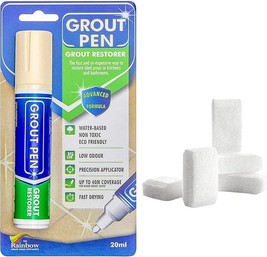 Grout Pen Tile Paint Marker: Yellow Cream Wide 15mm with 5 Pack Replacement Tips - Waterproof Grout Colorant and Sealer Pen to Renew, Repair, and Refresh Tile Grout - Cleaner Coating Stain Pens