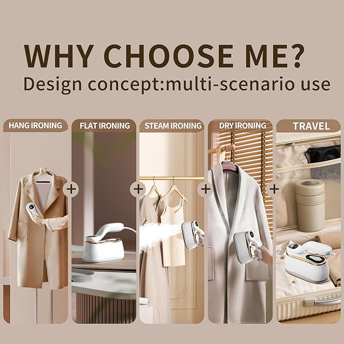 Portable Clothes Steamer 175x80mm Ceramic Glaze Panel Iron LCD 220ml Water Tank 1200W&15s Fast Heat Up 4-speed Steamer for Clothes of all Fabrics Dry&Wet Iron for Home Travel Business Trip