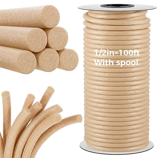 1/2 Inch x 100 ft Foam Backer Rod for Gaps Joints Concrete Crack Filler Caulk Saver Bulk Foam Backing Rod Concrete Filler Rope for Weather Stripping Door Seal (Sandy)