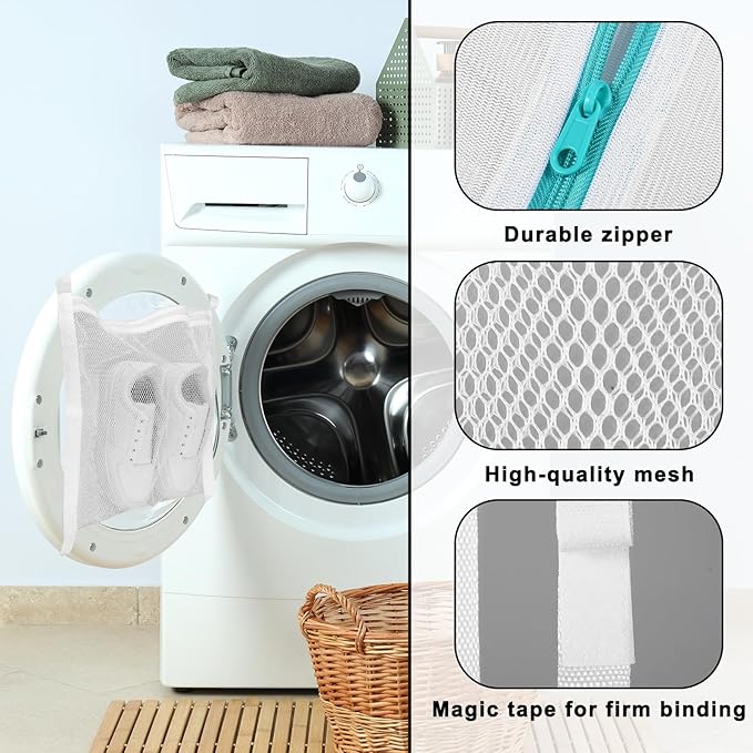 2 Pcs Shoe Washing Machine Bag Mesh Laundry Sneaker Dry Bags Reusable Shoe Cleaning Bags HoneyComber Shoes Net Bag with Zipper and Strap for White Wash Reused Tool Dryer Accessories