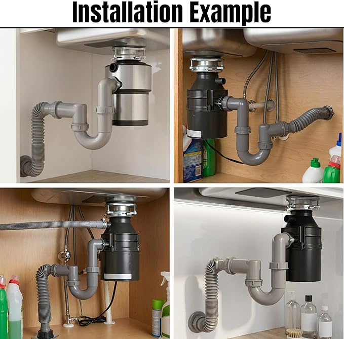 Garbage Disposal Installation Kit, Complete Kitchen Sink Drain Pipe Kit, 1-1/2" Plumbing, Compatible with Wall Mount or Floor Drain, Includes Elbow, P trap, Flange, Gasket and an Adjustable Tailpiece