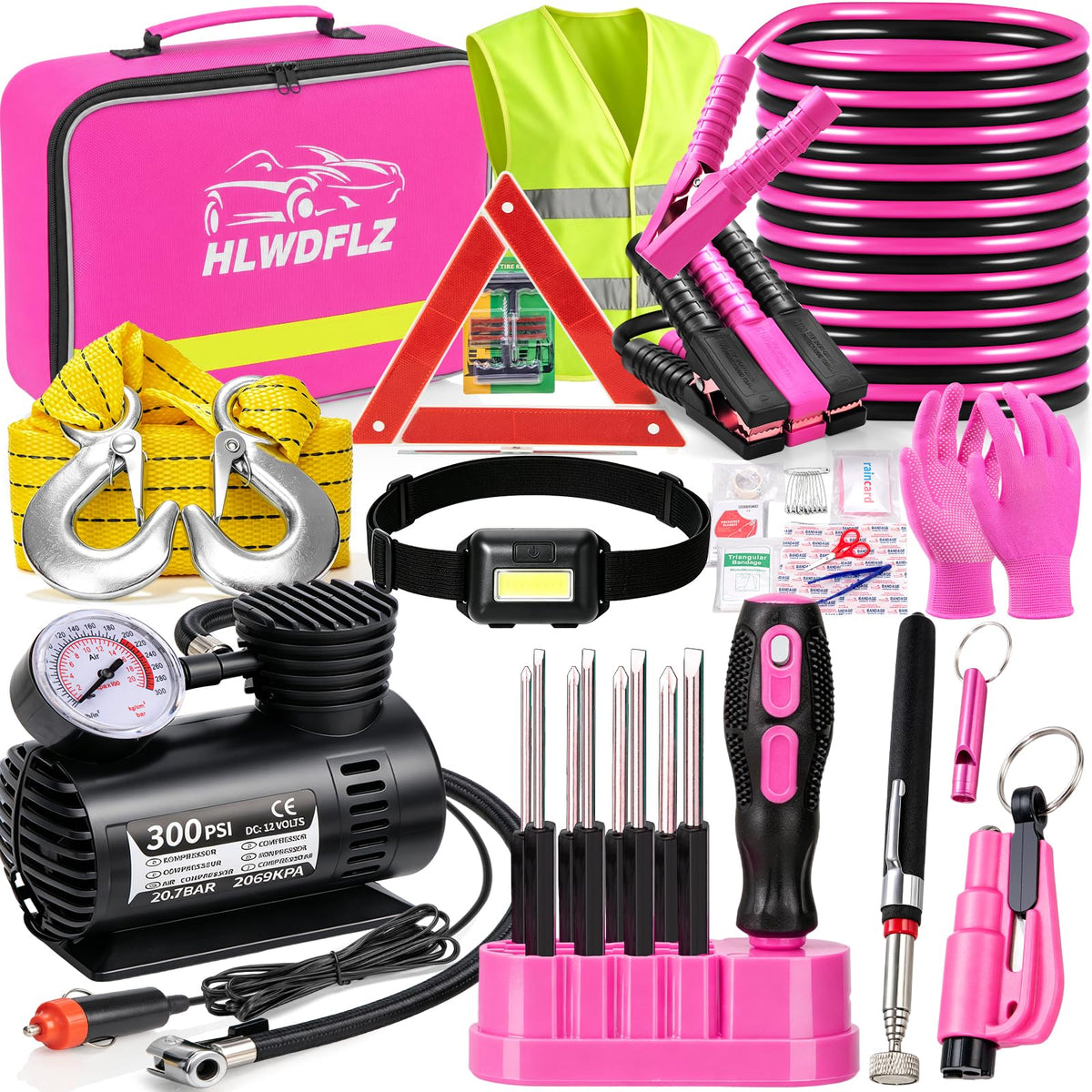 Car Emergency Kit with Portable Air Compressor, Jumper Cables - Image 1