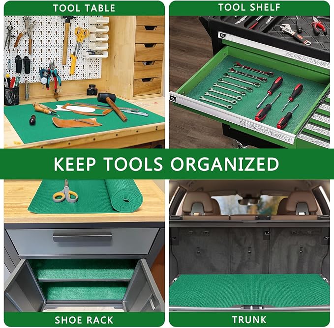 Foam Toolbox Liner Drawer Mat 1/8 Inch Thick X 18 Inch Wide X 24 Ft Long Green, No Slip for Protecting Cabinet, Garage, Cart, Tool Box