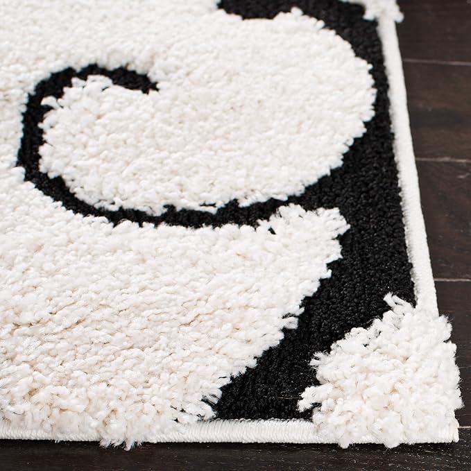 SAFAVIEH Florida Shag Collection Area Rug - 9' Square, Ivory & Black, Scroll Design, Non-Shedding & Easy to Clean, High-Low Plush Pile, Ideal for Living Room, Bedroom, Dining Space (SG455-1290)