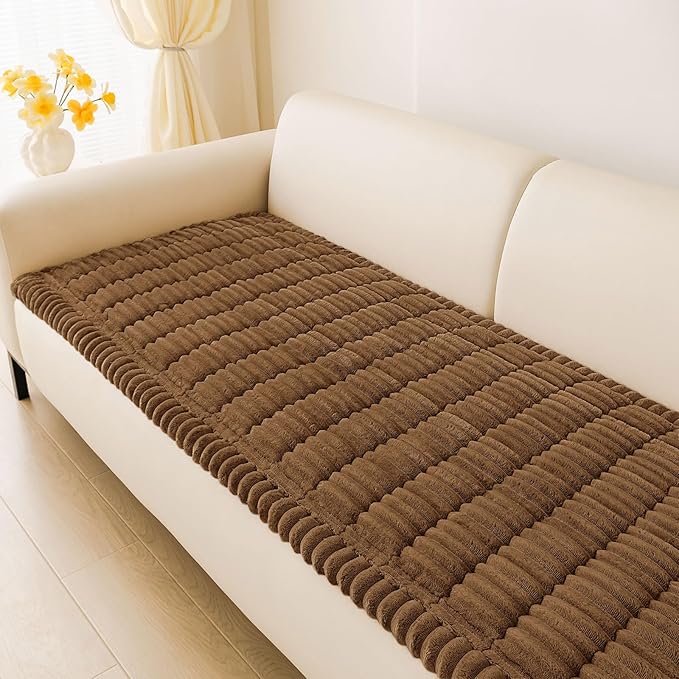 hyha Couch Covers for Dogs Washable, Non Slip Plush Dog Sofa Protectors, Fuzzy Pet Couch Covers for 3 Cushion Sofa Pet Friendly (Brown, 27.6" x 70.9")