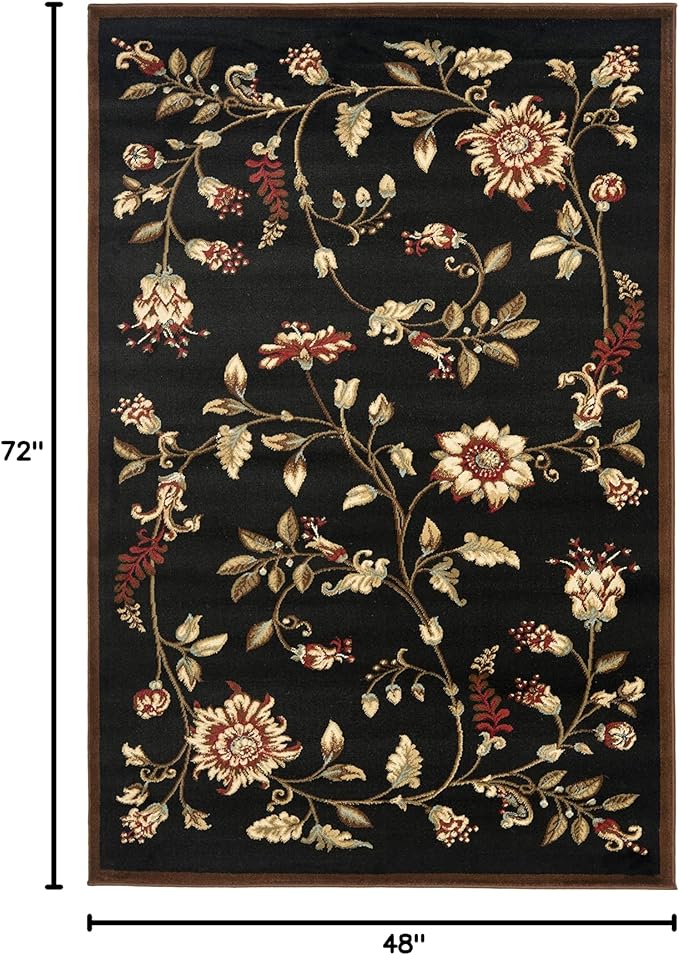 SAFAVIEH Lyndhurst Collection Accent Rug - 4' x 6', Black & Multi, Traditional Floral Design, Non-Shedding & Easy Care, Ideal for High Traffic Areas in Entryway, Living Room, Bedroom (LNH552-9091)