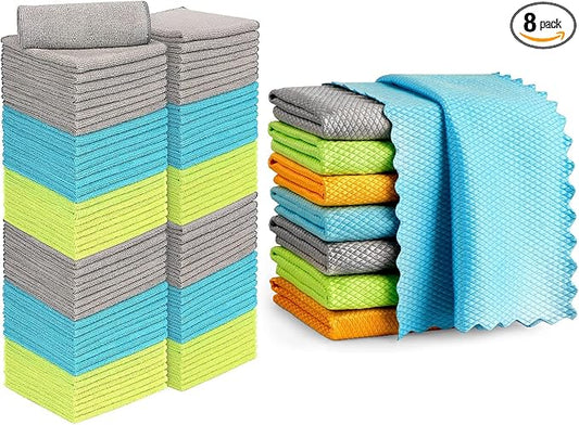 AIDEA Microfiber Glass Cleaning Cloths-8PK, 16"x16" Premium Microfiber Glass and Window Cleaner, Lint Free Quickly Clean Windows, Glasses, Windshields, Mirrors, Stainless Steel