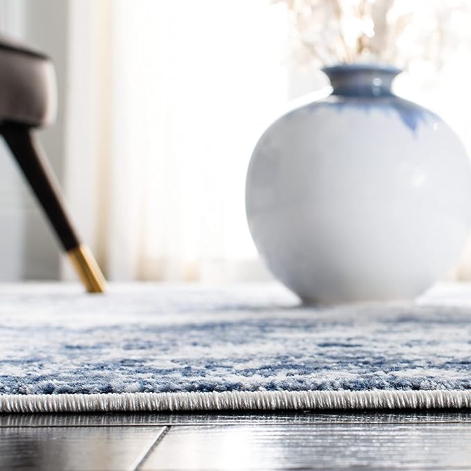SAFAVIEH Amelia Collection Area Rug - 3' Square, Navy & Grey, Modern Abstract Design, Non-Shedding & Easy Care, Ideal for High Traffic Areas in Living Room, Bedroom, Dining Room (ALA705N-3SQ)
