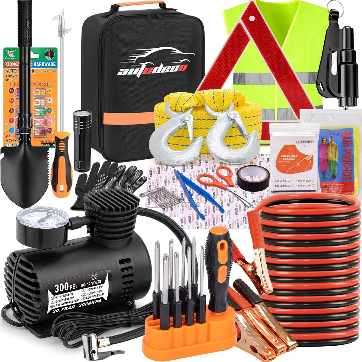 Car Emergency Roadside Assistance Kit with Jumper Cables - Image 1