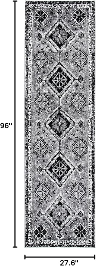 SAFAVIEH Vintage Hamadan Collection Runner Rug - 2'3" x 8', Grey & Black, Oriental Distressed Design, Non-Shedding & Easy Care, Ideal for High Traffic Areas in Living Room, Bedroom (VTH293F)
