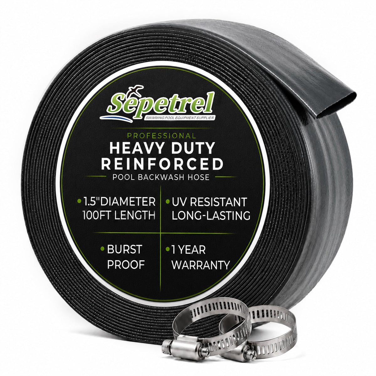 Pool Backwash Hose 1.5 Inch x 100 Feet | Heavy Duty Burst - Image 1