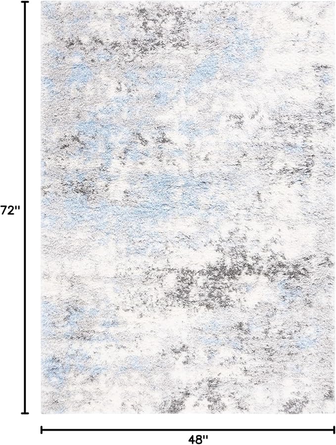 SAFAVIEH Lindsay Shag Collection Area Rug - 4' x 6', Grey & Blue Ivory, Modern Design, 1.8-inch Thick, Ideal for High Traffic Area in Living Room, Bedroom, Dining (LNS556F-4)