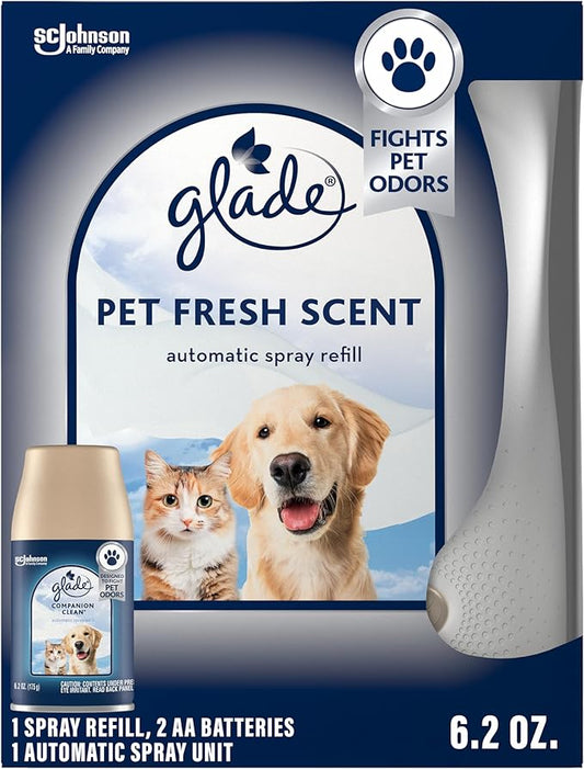 Glade Automatic Spray Refill Starter Kit, Pet Fresh Scent, Scented Air Freshener for Home and Bathroom, 6.2 Oz, 1 Holder + 1 Refill