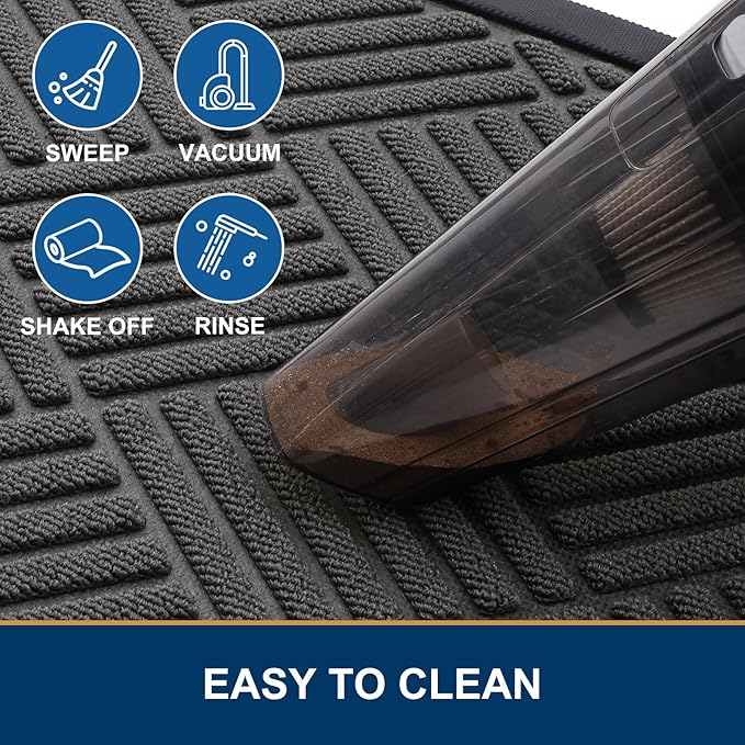 Smiry Half Circle Front Door Mat Outside Entrance, Heavy Duty Outdoor Indoor Natural Rubber Doormat, Non Slip, Trap Dirt and Moisture, Easy Clean, Low Profile Patio Porch Entryway Mat, 29.5x17, Grey