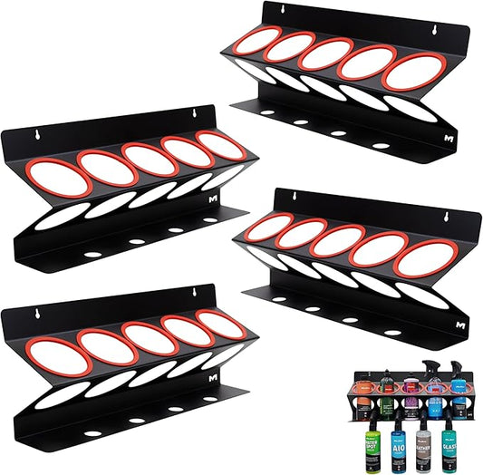 Maxshine Universal Detailing Spray Bottle Holder (4-Pack) – Mobile Detailing & Car Garage Organizer, Holds 5 Bottles (16/32oz) with 4 Small Holes – Lightweight Design, Easy Wall Mounting