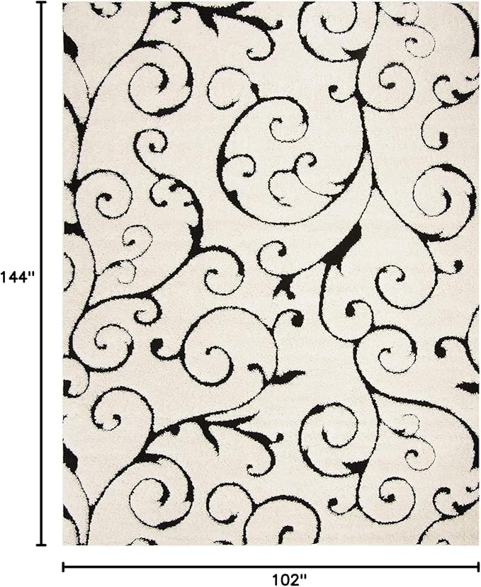 SAFAVIEH Area Rug 9x12 - Florida Shag Collection - Large - Ivory & Black, Scroll Design, Non-Shedding & Easy to Clean, High-Low Plush Pile, Ideal for Living Room, Bedroom, Dining Space (SG455-1290)