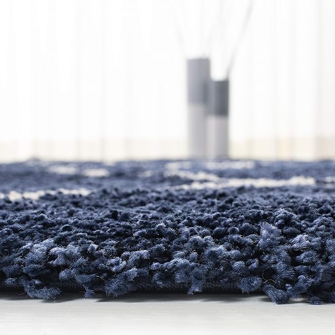 SAFAVIEH Hudson Shag Collection Runner Rug - 2'3" x 16', Navy & Ivory, Modern Trellis Design, Non-Shedding & Easy Care, 2-inch Thick Ideal for High Traffic Areas in Living Room, Bedroom (SGH281C)