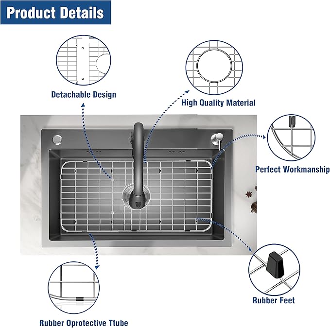 Stainless Steel Sink Protector 25-1/8" x 12-7/8" with Center Drain, Metal Sink Rack for Bottom of Sink, Kitchen Sink Grate and Sink Protectors with Sink Strainer (25-1/8" x 12-7/8" - Center Drain)