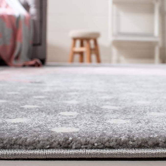 SAFAVIEH Carousel Kids Collection Accent Rug - 3'3" x 5'3", Grey & Ivory & Pink, Non-Shedding & Easy Care, Ideal for High Traffic Areas for Boys & Girls in Playroom, Nursery, Bedroom (CRK163G)