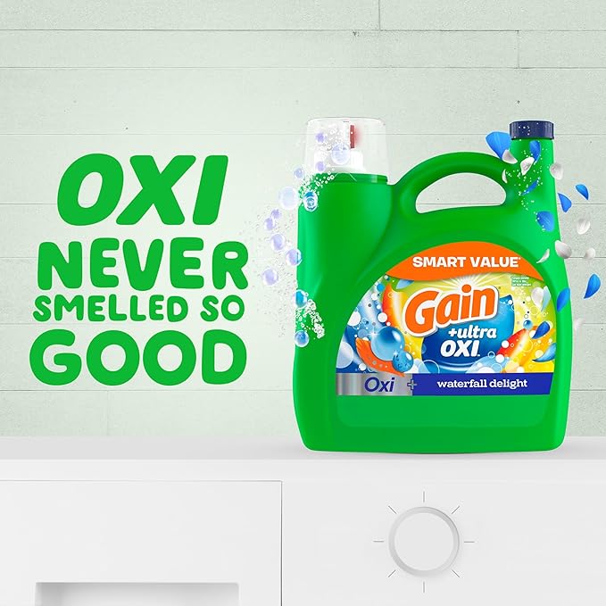 Gain Ultra Oxi Liquid Laundry Detergent, 107 loads, 154 fl oz, Waterfall Delight Scent, 2-in-1, HE Compatible