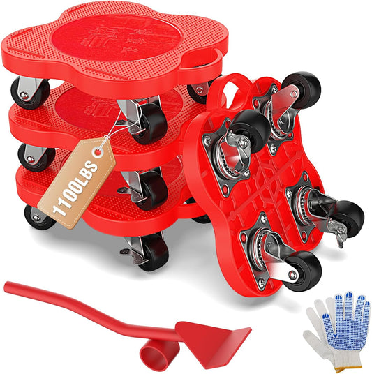 Furniture Mover Dolly Sliders with Brake Wheels (4-Pack) — 360° Rotation, Up to 1,100 lbs