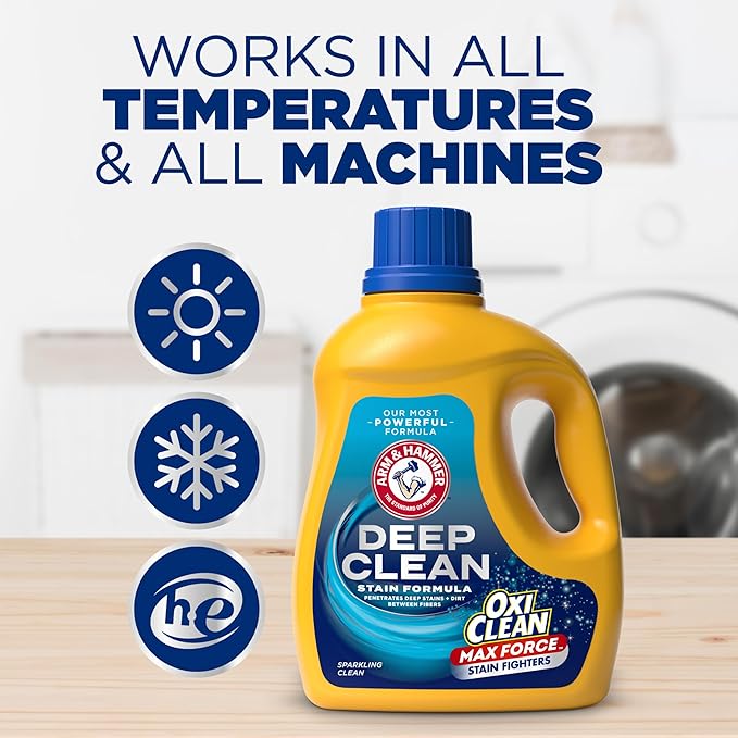 ARM & HAMMER Plus OxiClean Max Force Deep Clean Stain Formula Liquid Laundry Detergent, Sparkling Clean Scent, 75 Fl Oz, 50 Loads