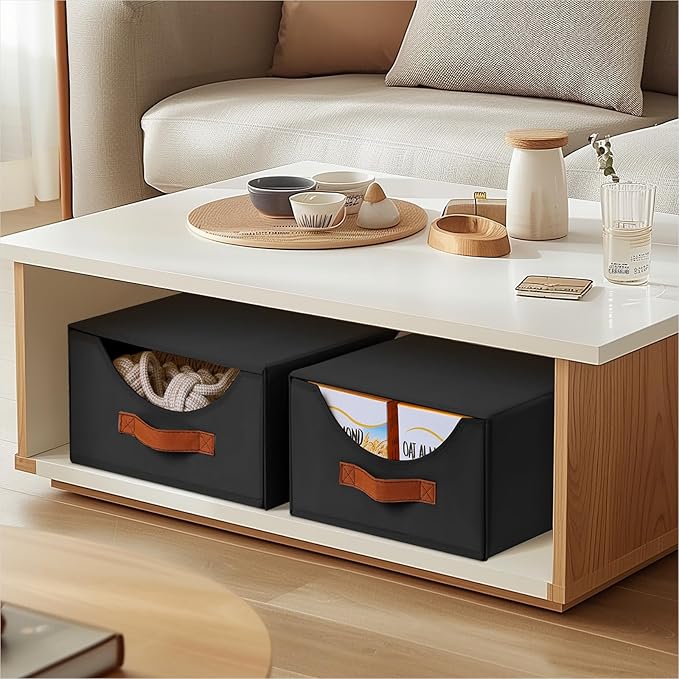 Stackable Storage Drawers - Collapsible Storage Bins with Drawers, 6 Pack Closet Shelf Organizer Basket, Fabric Pull Out Organizer for Bedroom, Living Room, Dorm, Black