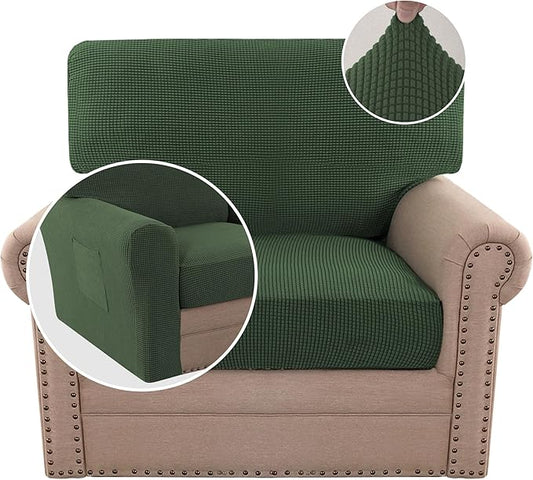 H.VERSAILTEX Multi-Pieces Chair Covers Stretch Couch Covers Form Fitted Seat and Back Cushions Covers (1 Seat Cover Plus 1 Back Cusion Cover, Bonus 2 Armrest Covers), Bronze Green