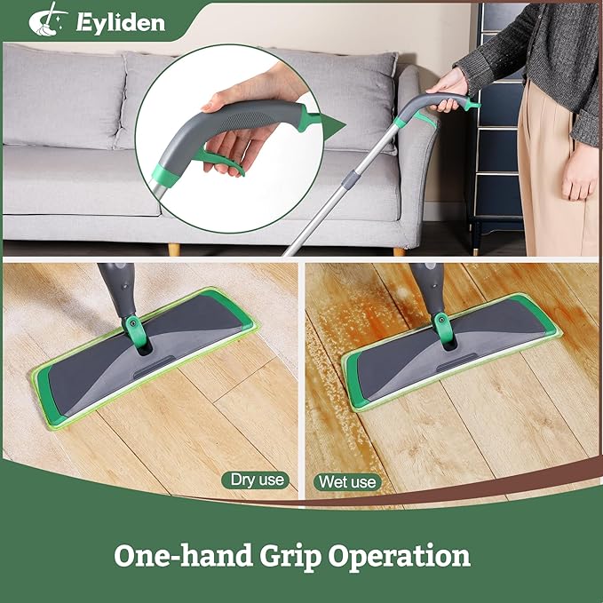Eyliden Spray Mop with Cleaner Solution | 40ml Bio-Enzyme Floor Cleaner Concentrate - pH Neutral, 2 Microfiber Pads, Long-Lasting Freshness, Effective All-in-One Wet Mops Safe for All Floor Cleaing