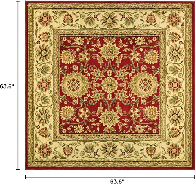 SAFAVIEH Lyndhurst Collection Area Rug - 5'3" Square, Red & Ivory, Traditional Oriental Design, Non-Shedding & Easy Care, Ideal for High Traffic Areas in Living Room, Bedroom (LNH212F)