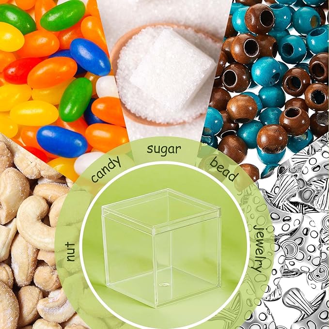 Blulu 8 Pcs Clear Acrylic Box with Lid Plastic Jewelry Mini Storage Box Mini Cube Containers for Candy and Tiny Jewelry Easter Party Favor(3.9 x 3.9 x 3.9 Inch,Classic Style)