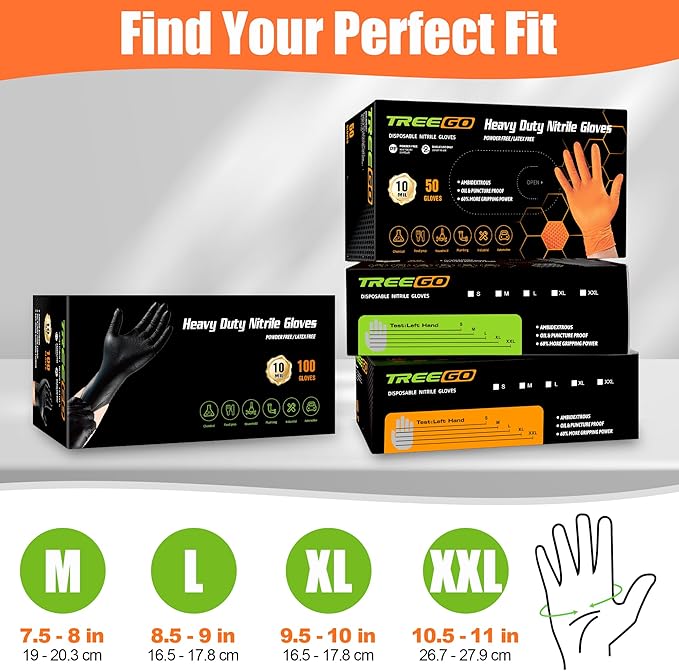 TREEGO 10 Mil Black Nitrile Gloves Bulk Case, 1000 Count X-Large — Heavy Duty Diamond Grip, Latex Free Disposable Gloves for Automotive, Industrial, Construction & Workshop Teams