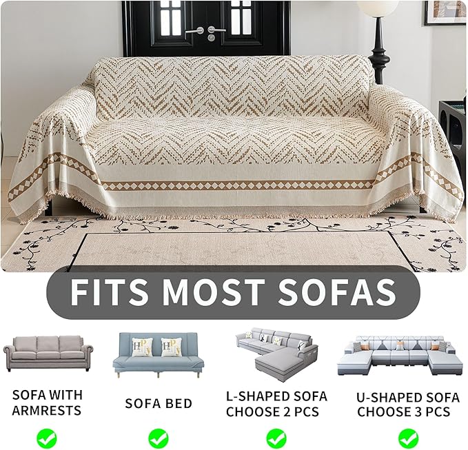 HAOMAIJIA Non Slip Couch Cover Sofa Covers for 3 Cushion Couch Washable sectional Couch Covers for Dogs pet Furniture Protector Couch Cover Blanket for Living Room (MR-Khaki, 71"x118")